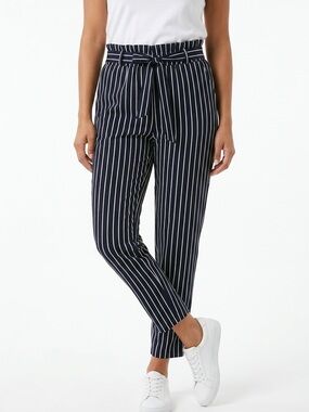 GRACE KARIN | Black White Paperbag Waist Stripe Tapered Pants Women’s Size M